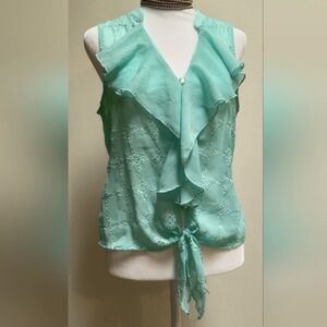 Gorgeous Ruffled Embroidered Tie Front Tank Top Size M